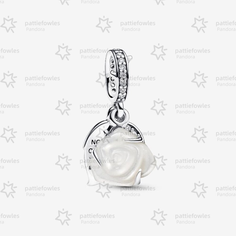 Pandora White Rose in Bloom Double Dangle Charm